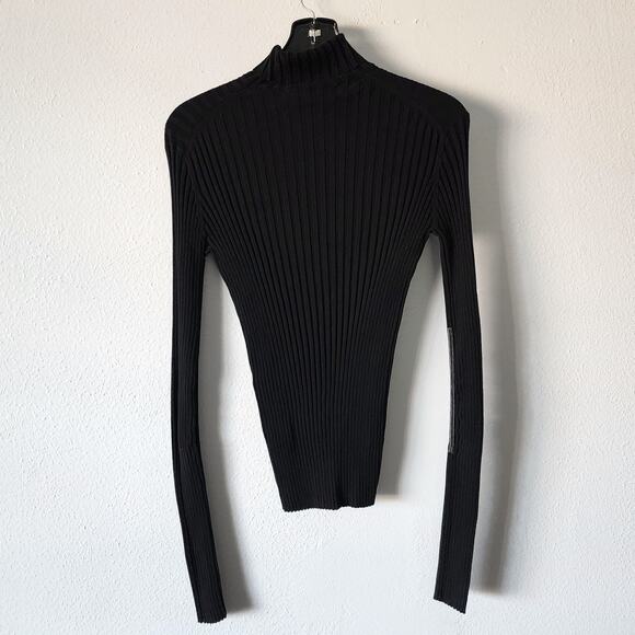 Victoria Beckham Polo Neck Top in Black Ribbed Knit Pullover Turtleneck Sweater - Picture 4 of 11